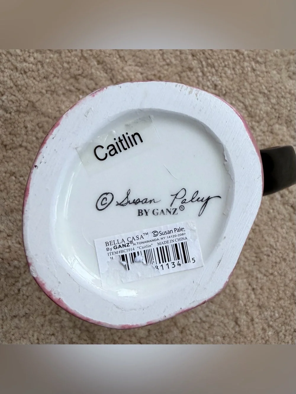 NWT Susan Paley by Ganz “Caitlin” Pink Black Hearts Ceramic Vase